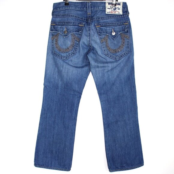 True Religion Mens 32 x 29 Y2K Style Studded Flap Baggy Bootcut Jeans H973